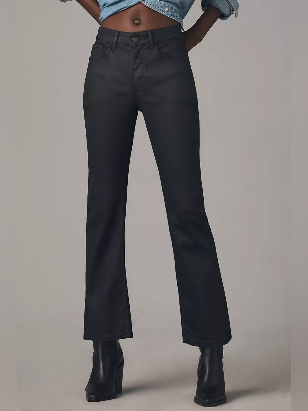 Pilcro The Yaya Coated Crop Flare Jeans Black Size 27 Anthropologie